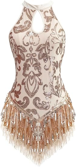 Women Halter Rhinestone Fringe Latin Dance Flapper Dress