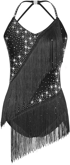 Women's Fringes Latin Dance Costume Halter Neck Sleeveless Bodysuit