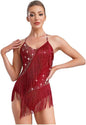 Women's Fringes Latin Dance Costume Halter Neck Sleeveless Bodysuit