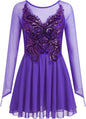 Women's Figure Ice Skating Dress Shiny Rhinestones Ballet Dance Dress Long Sleeve Competition Lyrical Chiffon Dress