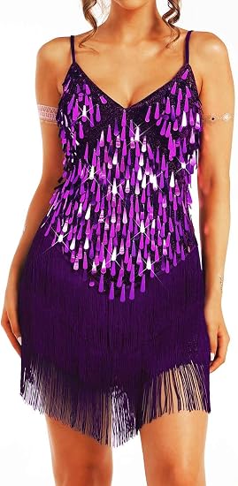 Tassel Latin Dance Dress Royal Blue Sequin Fringe Dresses for Women
