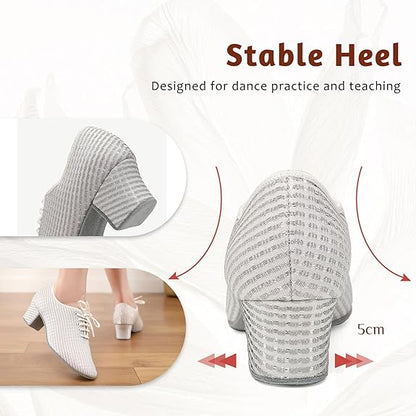 Women's Ballroom Dance Shoes Closed Toe Lace up Low Heel Professional Latin Teaching Dance Practice Shoes,Model LHD-301