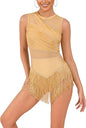 Women Sexy Rhinestone Fringe Latin Showgirl Bodysuit