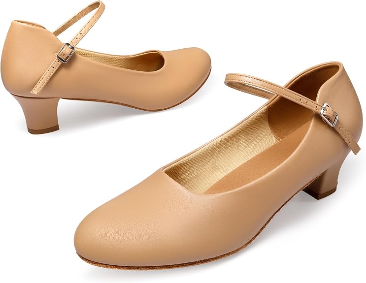 Womens Character Shoes Ankle Strap 1.5 2 Inch Latin Ballroom