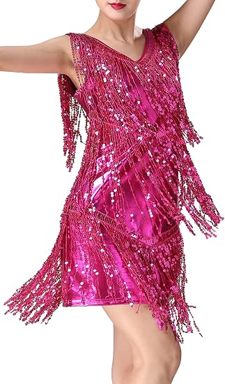 Women 1920s Dance Dress Sequin Tassel Fringe Flapper Latin Rumba Dress Glitter Salsa Tango Ballroom Dancing Dresses