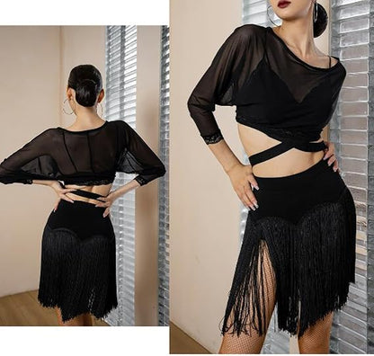Fringe Skirt for Women Salsa Party Latin Dance Skirt with Shorts Rave Outfit