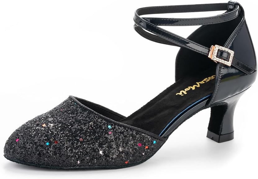1920s Shoes for Women Salsa Ballroom Dance Shoes for Woman Low Heels Dancing Pumps for Latin Tango Flapper Character Party Glitter Shoe