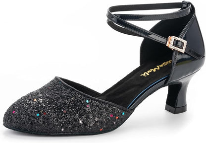 1920s Shoes for Women Salsa Ballroom Dance Shoes for Woman Low Heels Dancing Pumps for Latin Tango Flapper Character Party Glitter Shoe