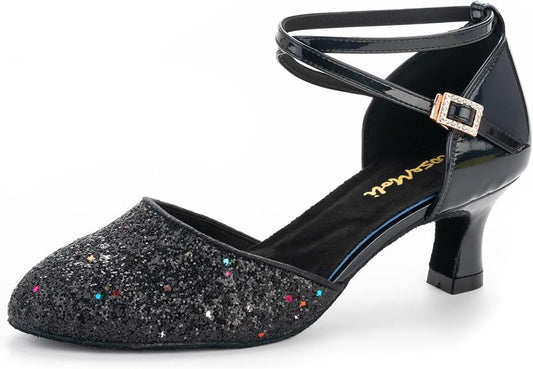 1920s Shoes for Women Salsa Ballroom Dance Shoes for Woman Low Heels Dancing Pumps for Latin Tango Flapper Character Party Glitter Shoe