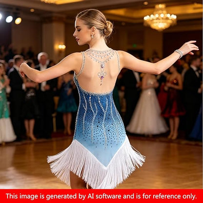 Latin Dance Dress Ballroom Competition Dresses Women Tango Ballroom Dancing Costume Fringe Flapper Sleeveless Shining Diamond