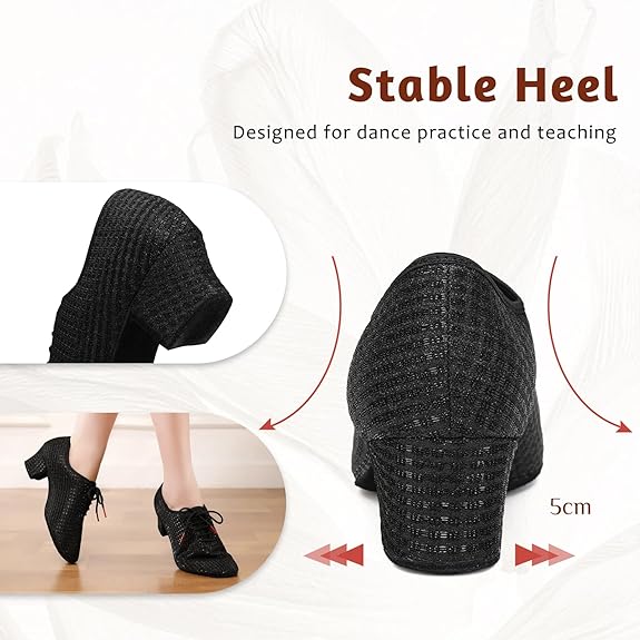 Women's Ballroom Dance Shoes Closed Toe Lace up Low Heel Professional Latin Teaching Dance Practice Shoes,Model LHD-301