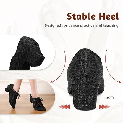 Women's Ballroom Dance Shoes Closed Toe Lace up Low Heel Professional Latin Teaching Dance Practice Shoes,Model LHD-301