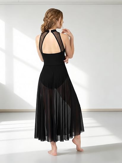 Womens Lyrical Dance Costumes Ballet Dance Dress Flowy Sheer Skirt Backless Dancewear