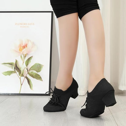 Women's Knit Latin Dance Shoes 2 Inch Block Heel