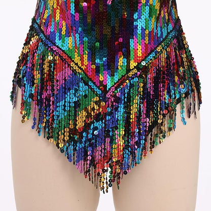 Women Sequin Fringe Bodysuit Romper