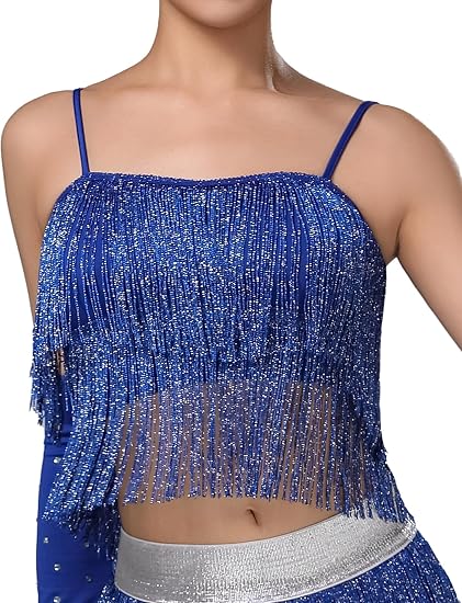 Women's Latin Dance Costume Sequin Fringe Tube Top Belly Dance Performance Outfit with Tassels for Party Club Wear