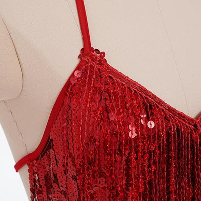 Sexy Sequins Fringe Bodysuit Halter Lace Up Back Jazz Latin Dance Tassel Leotard Acrobat Costume Rave Concert Outfits