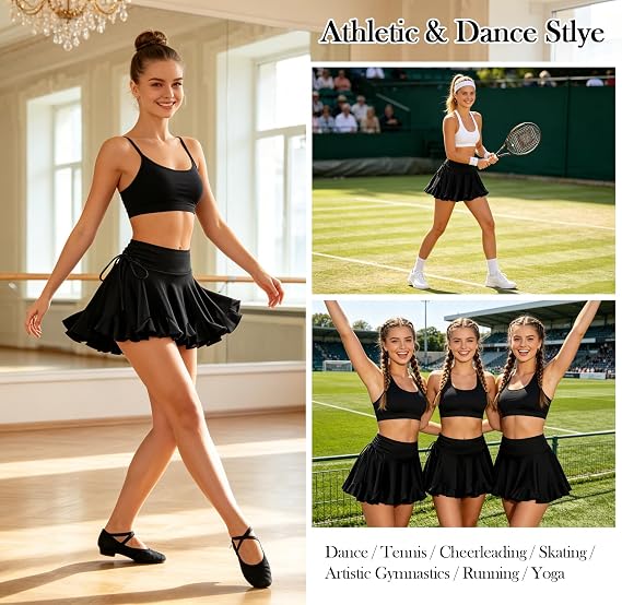 Women's Latin Dance Skirt Practice Dress Ruffle Pleated Mini Shorts Skirt Ballroom Salsa Tango