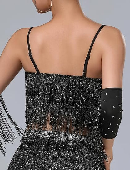 Women's Latin Dance Costume Sequin Fringe Tube Top Belly Dance Performance Outfit with Tassels for Party Club Wear