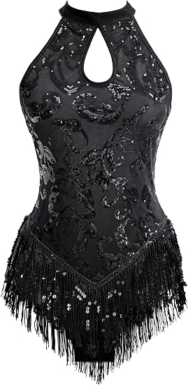Women's High Neck Sexy Sequin Fringe Bodysuit Sparkly Latin Jazz Acrobat Show Dance Costume Music Festival Rave Outfits