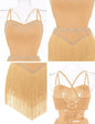 Rhinestone Fringe Bodysuit Women Sparkly Latin Jazz Dance Costume Halter Tassel Fringe Romper Acrobat Trapeze Outfits