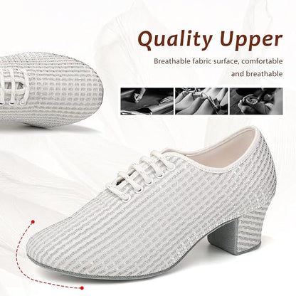 Women's Ballroom Dance Shoes Closed Toe Lace up Low Heel Professional Latin Teaching Dance Practice Shoes,Model LHD-301