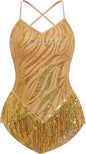 Fringe Sequin Bodysuit Women Sparkly Tassel Latin Jazz Salsa Dance Costume Acrobat Leotard