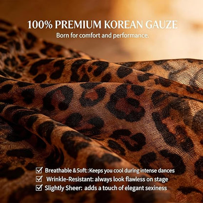 Latin Dance Tango Salsa Dress for Women Leopard Print Flamenco Samba Dance Costumes for Competition