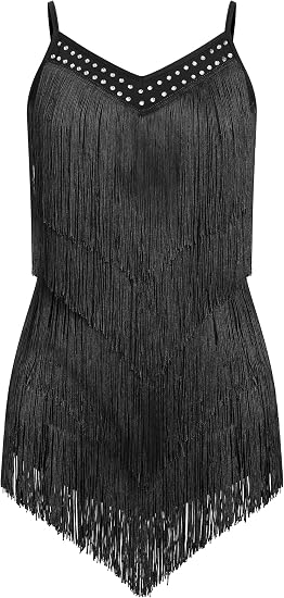 Women Sparkly Rhinestone Fringe Latin Dance Bodysuit Open Back Rave Tassel Jazz Salsa Ballroom Dance Costume