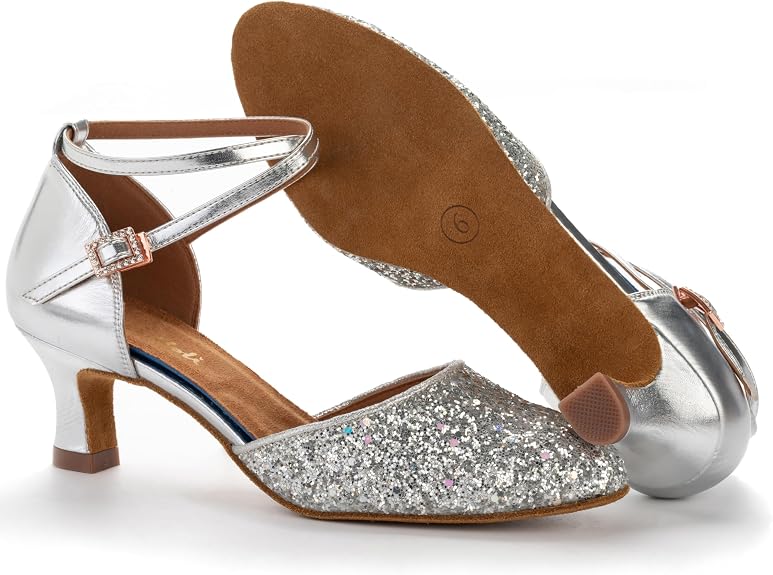 1920s Shoes for Women Salsa Ballroom Dance Shoes for Woman Low Heels Dancing Pumps for Latin Tango Flapper Character Party Glitter Shoe