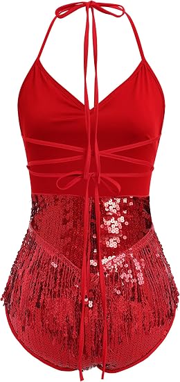Women Sequin Fringe Bodysuit Romper