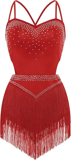 Rhinestone Fringe Bodysuit Women Sparkly Latin Jazz Dance Costume Halter Tassel Fringe Romper Acrobat Trapeze Outfits