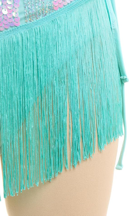 Sequin Fringe Bodysuit for Women Sparkly Hollow Out Tassel Romper Leotard Rave Latin Jazz Dance Costume