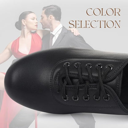 Latin Dance Shoes for Women,Leather Lace-up Salsa Heels for Teaching Practice