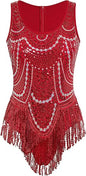 Women Sexy Sequin Fringe Bodysuit Sparkly Tassel Latin Jazz Dance Leotard Glitter Romper Trapeze Acrobat Costume Rave Outfits