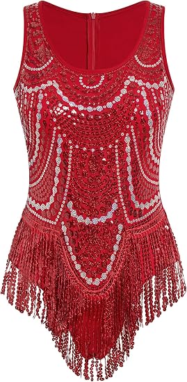 Women Sequin Fringe Bodysuit Latin Jazz Dance Leotard
