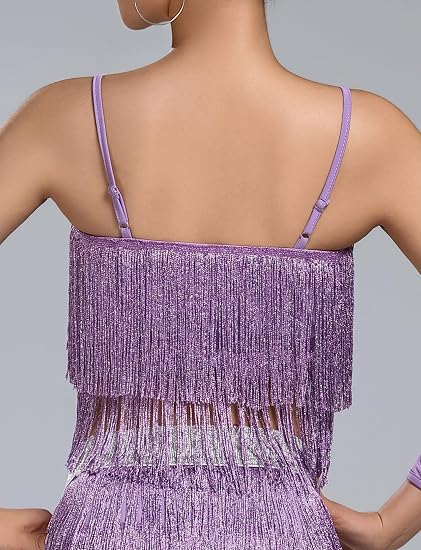 Women's Latin Dance Costume Sequin Fringe Tube Top Belly Dance Performance Outfit with Tassels for Party Club Wear