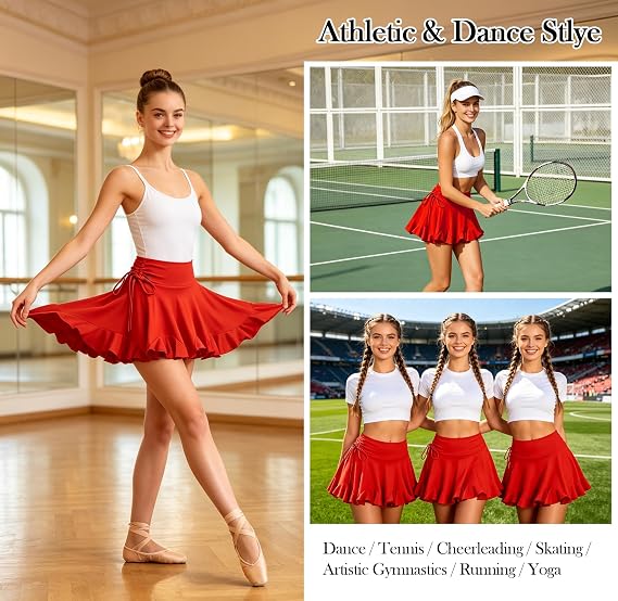 Women's Latin Dance Skirt Practice Dress Ruffle Pleated Mini Shorts Skirt Ballroom Salsa Tango