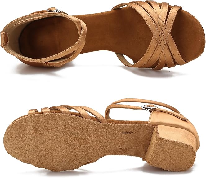 Ballroom Latin Salsa Dance Shoes Women Low Heel Practice Dancing Sandals for Social Dance Beginner S04