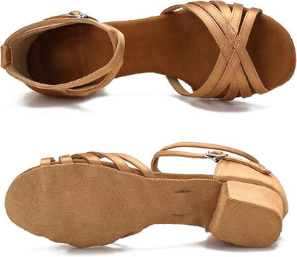 Ballroom Latin Salsa Dance Shoes Women Low Heel Practice Dancing Sandals for Social Dance Beginner S04