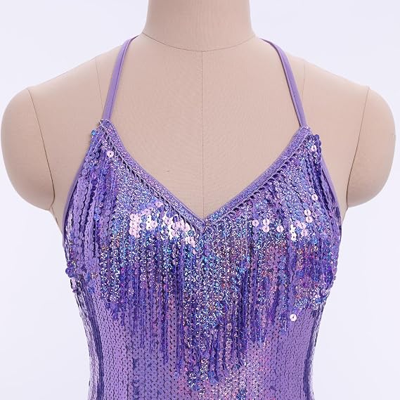 Women Sequin Fringe Bodysuit Sparkly Tassel Leotard Romper Latin Dance Dress Sexy Festival Rave Party Outfits