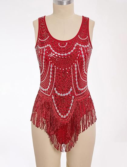 Women Sexy Sequin Fringe Bodysuit Sparkly Tassel Latin Jazz Dance Leotard Glitter Romper Trapeze Acrobat Costume Rave Outfits