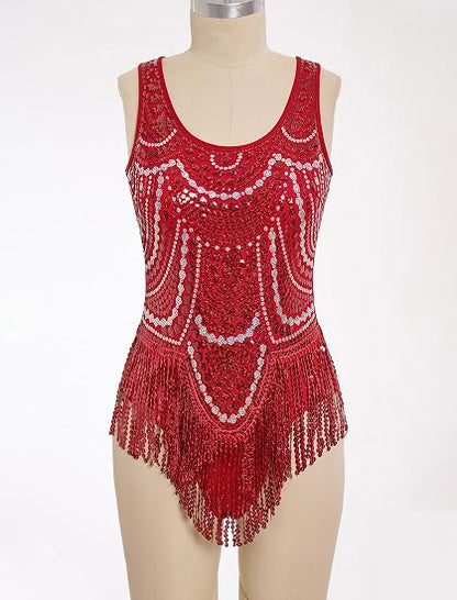 Women Sexy Sequin Fringe Bodysuit Sparkly Tassel Latin Jazz Dance Leotard Glitter Romper Trapeze Acrobat Costume Rave Outfits