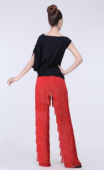 Women's 11 Tiers of Fringe Ballroom Latin Dance Pants Tango Salsa Practice Performance Trousers