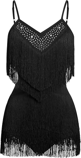 Women Sexy Tassel Fringe Bodysuit Rhinestone Romper Latin Jazz Dance Acrobat Costume Ballroom Dancing Leotard Rave Outfits