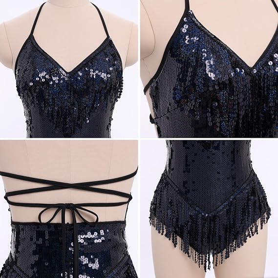 Women Sequin Fringe Bodysuit Romper