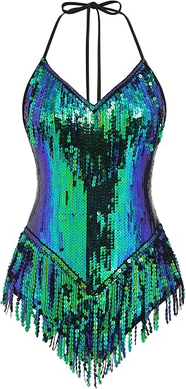 Women Sequin Fringe Bodysuit Romper
