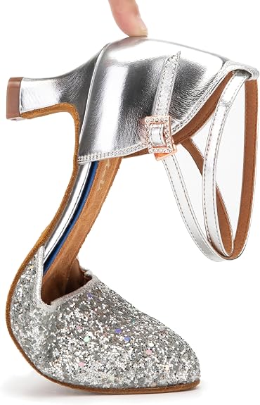 1920s Shoes for Women Salsa Ballroom Dance Shoes for Woman Low Heels Dancing Pumps for Latin Tango Flapper Character Party Glitter Shoe