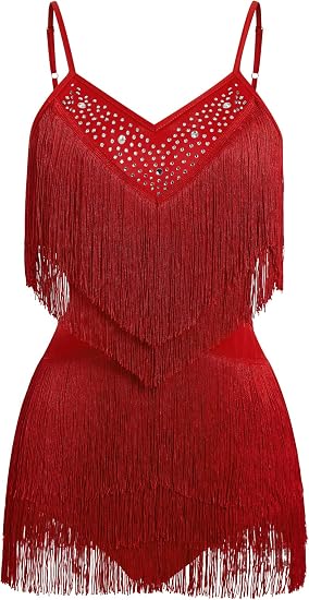 Women Sexy Tassel Fringe Bodysuit Rhinestone Romper Latin Jazz Dance Acrobat Costume Ballroom Dancing Leotard Rave Outfits
