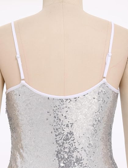 Shiny Sequin Fringe Bodysuit for Women Spliced Mesh Jumpsuit Sparkly Rhinestone Tassel Romper Dress